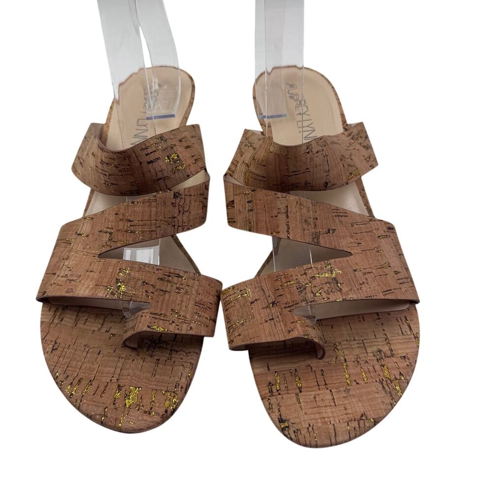 Aubrey Lynn Cork/Gold Speck Mini Wedge Lightweight Sandals Women's Size 10